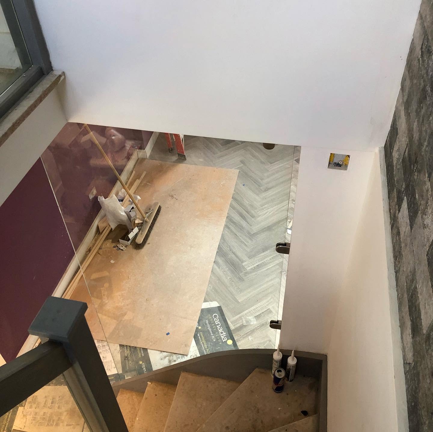 Bespoke timber staircase install over herringbone tile flooring — RG joinery